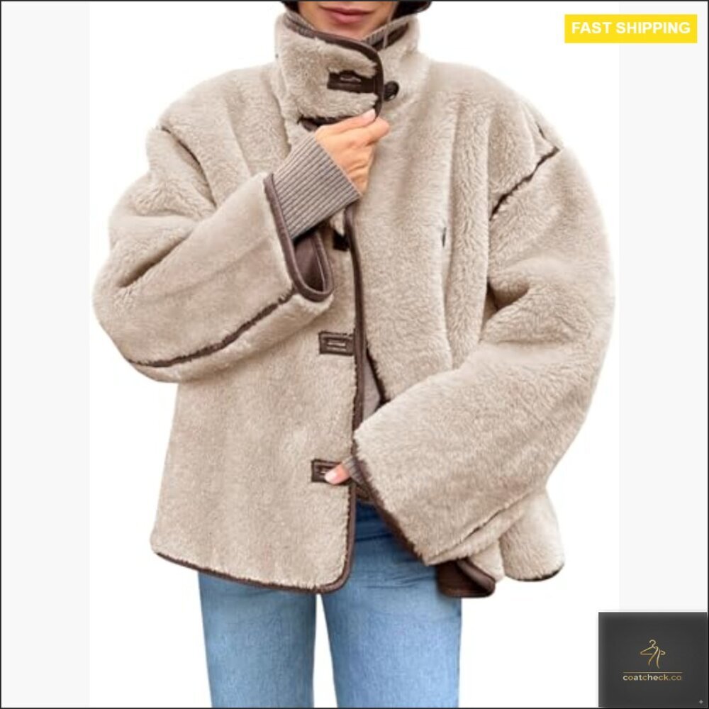 Faux Fur Jacket Warm Winter Casual Button Down Stand Collar Long Sleeve Cozy - Picture 2 of 7